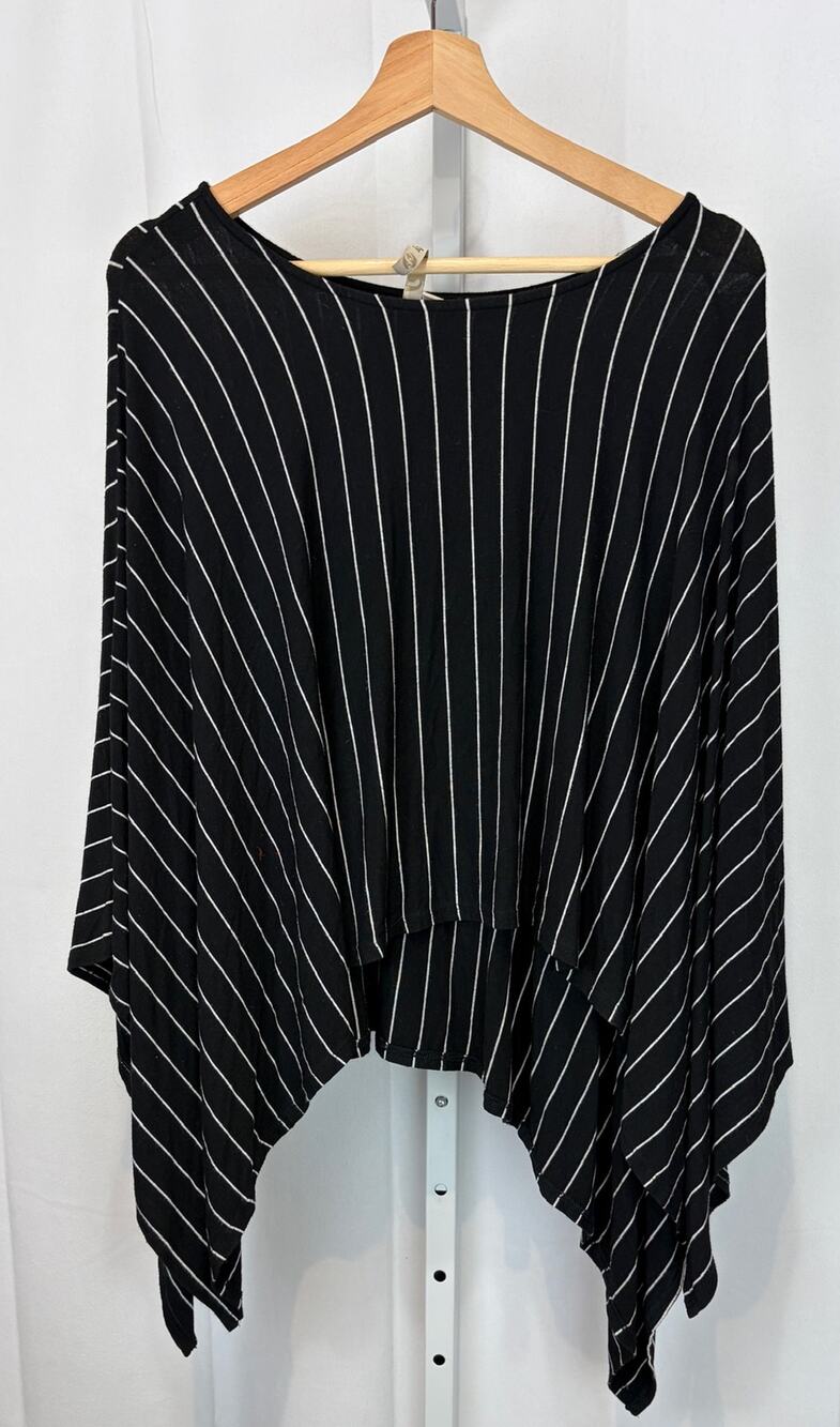 COMFY USA Striped Pullover Poncho Top Stretch Jersey Knit Black White Size S